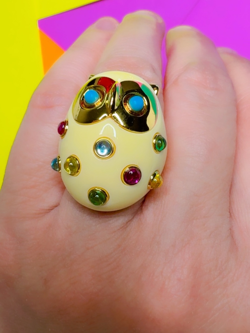 kate spade Yellow Enamel Owl Ring with Multicolor Gem Accents - Picture 3 of 5